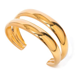 Chunky stainless steel smooth double-layer cuff bracelet