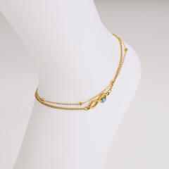 Summer enamel evil eye female Double Layer infintiy stainless steel anklet