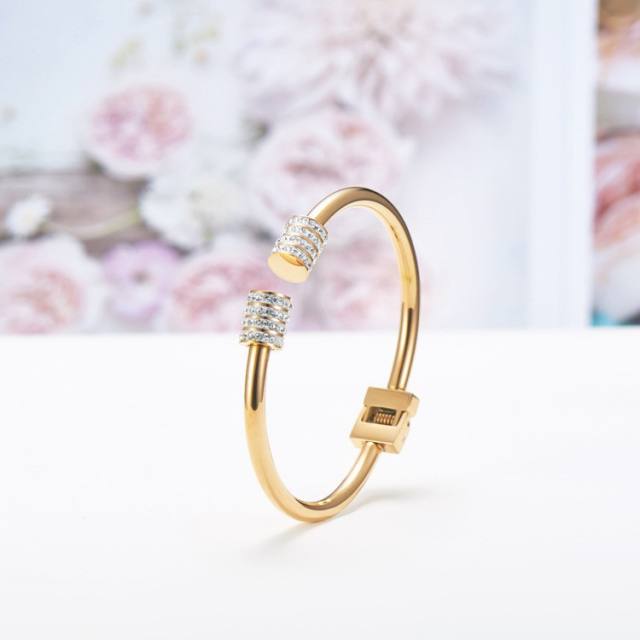 Classic drill cylindrical  stainless steel cuff bangle