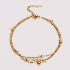 Summer enamel evil eye female Double Layer infintiy stainless steel anklet