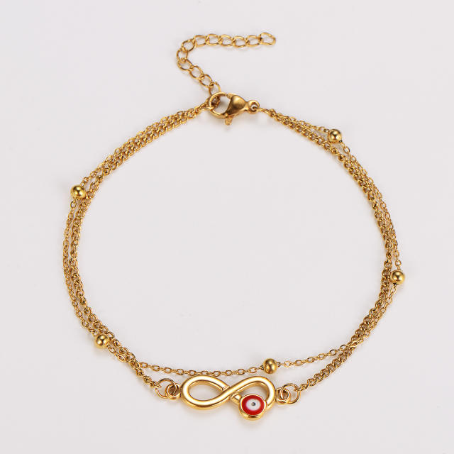 Summer enamel evil eye female Double Layer infintiy stainless steel anklet