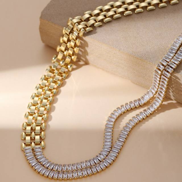 Luxury Diamond Chain Stitching Geometric Collarbone Neck Chain stainless steel necklace choker for women