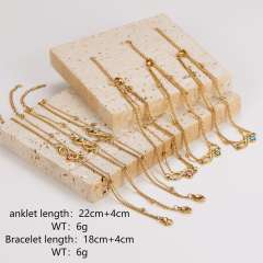 Summer enamel evil eye female Double Layer infintiy stainless steel anklet