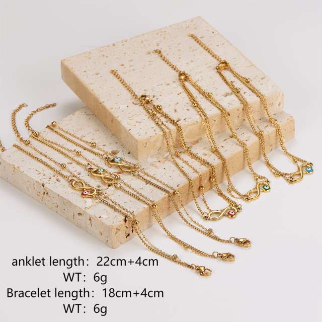 Summer enamel evil eye female Double Layer infintiy stainless steel anklet
