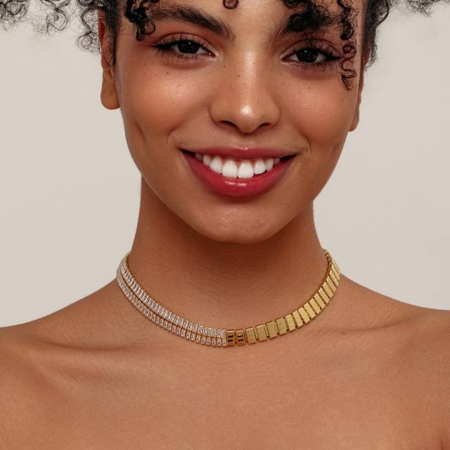 Fashion tennis chain stainless steel 18KG stainless steel choker necklace