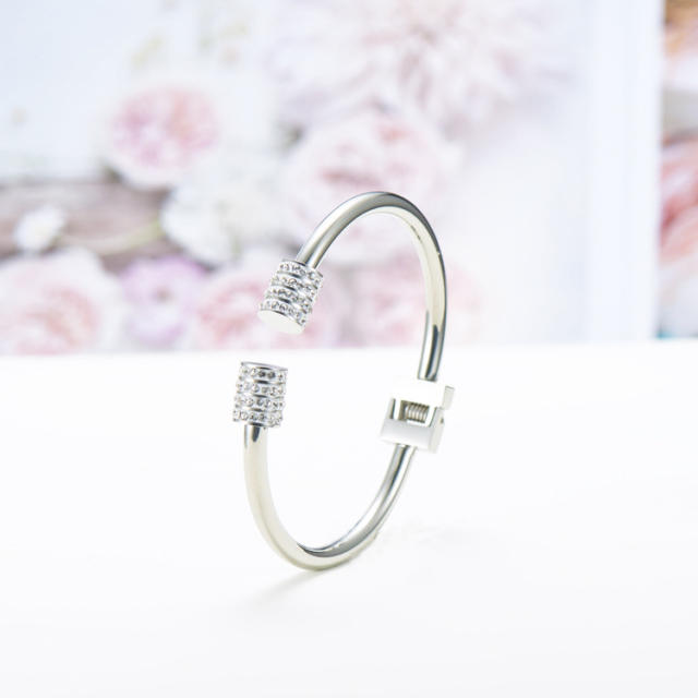 Classic drill cylindrical  stainless steel cuff bangle