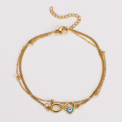 Summer enamel evil eye female Double Layer infintiy stainless steel anklet
