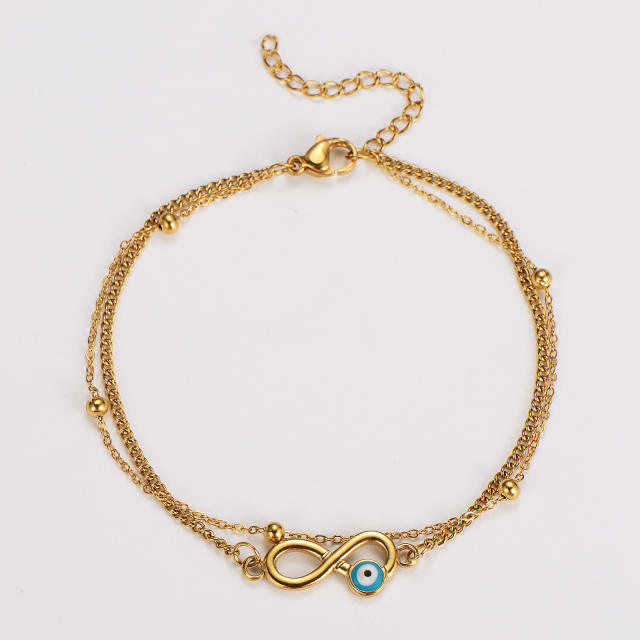 Summer enamel evil eye female Double Layer infintiy stainless steel anklet