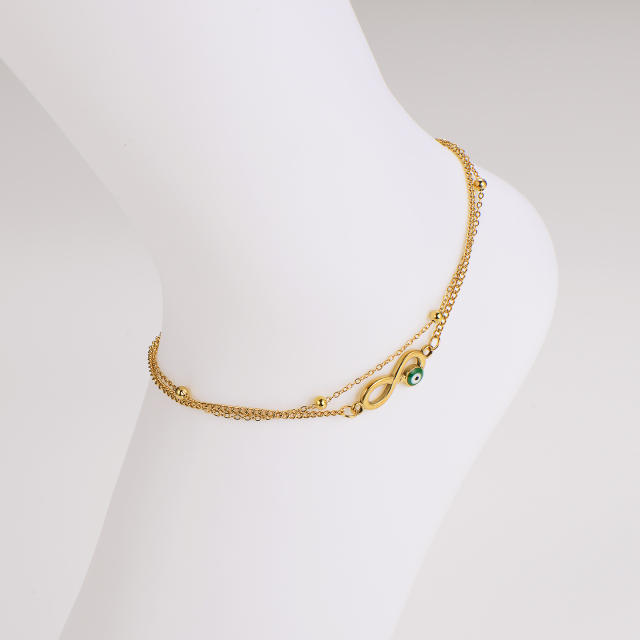 Summer enamel evil eye female Double Layer infintiy stainless steel anklet