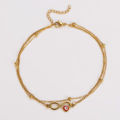 Summer enamel evil eye female Double Layer infintiy stainless steel anklet