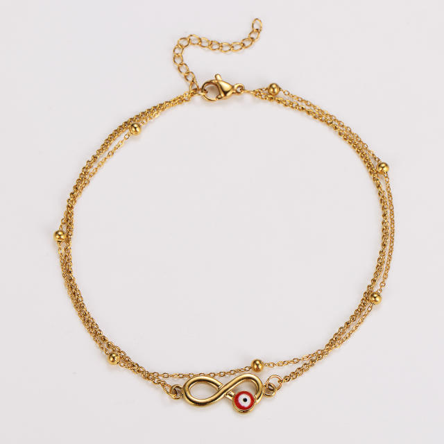 Summer enamel evil eye female Double Layer infintiy stainless steel anklet