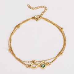 Summer enamel evil eye female Double Layer infintiy stainless steel anklet
