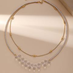 Summer clear ball bead tennis chain two layer stainless steel necklace