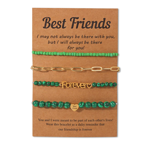 BEST friends Bracelet Stainless Steel Chain Stone Beaded Card Set for Men and Women