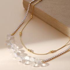 Summer clear ball bead tennis chain two layer stainless steel necklace
