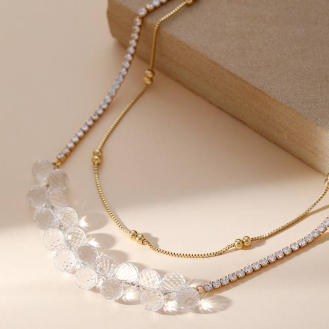 Summer clear ball bead tennis chain two layer stainless steel necklace
