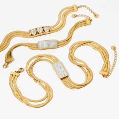 Fashion multi-layer chain stainless steel love heart diamond bracelet