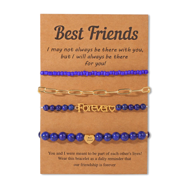 BEST friends Bracelet Stainless Steel Chain Stone Beaded Card Set for Men and Women