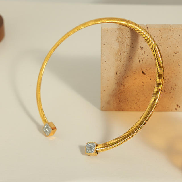 Easy match personalized titanium steel gold-plated diamond-embedded simple choker necklace