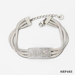 Fashion multi-layer chain stainless steel love heart diamond bracelet