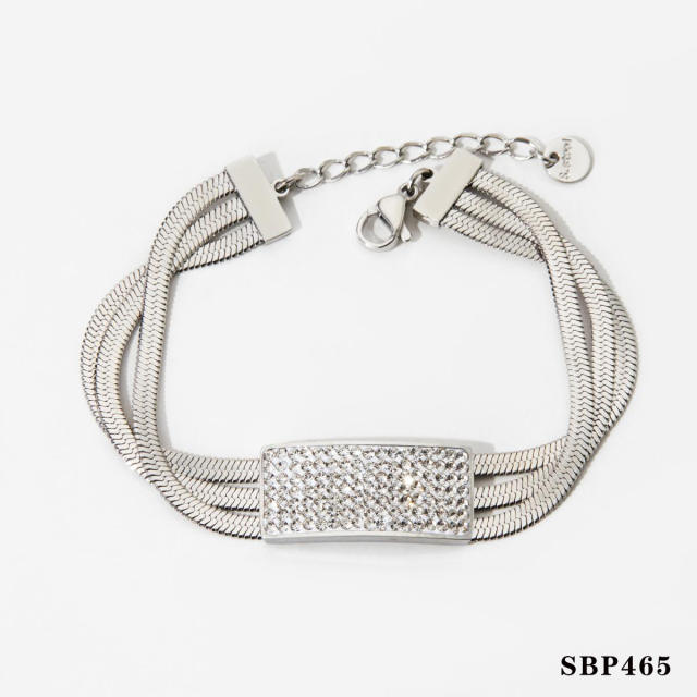 Fashion multi-layer chain stainless steel love heart diamond bracelet