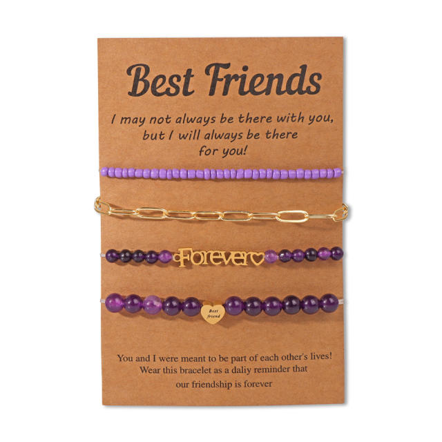 BEST friends Bracelet Stainless Steel Chain Stone Beaded Card Set for Men and Women