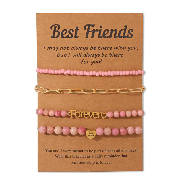 BEST friends Bracelet Stainless Steel Chain Stone Beaded Card Set for Men and Women