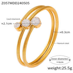 Luxury Elegant diamond statement Geometric Texture Titanium Steel Plated 18K Gold bangle collection
