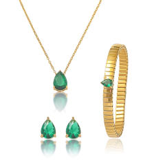 Delicate dainty Water Drops Zircon necklace ear studs bangle set