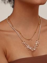 Summer clear ball bead tennis chain two layer stainless steel necklace