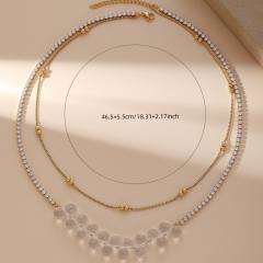 Summer clear ball bead tennis chain two layer stainless steel necklace