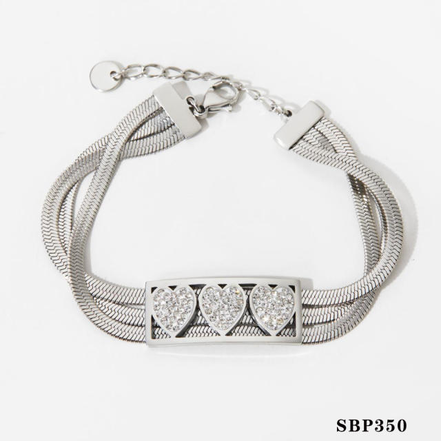 Fashion multi-layer chain stainless steel love heart diamond bracelet