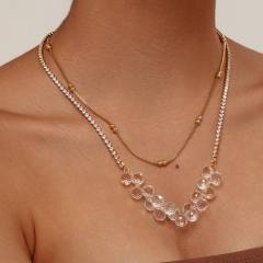 Summer clear ball bead tennis chain two layer stainless steel necklace