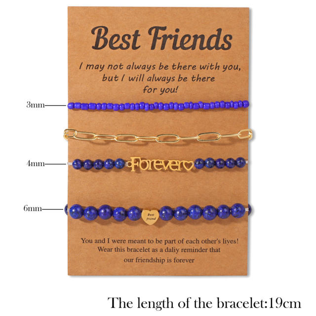 BEST friends Bracelet Stainless Steel Chain Stone Beaded Card Set for Men and Women