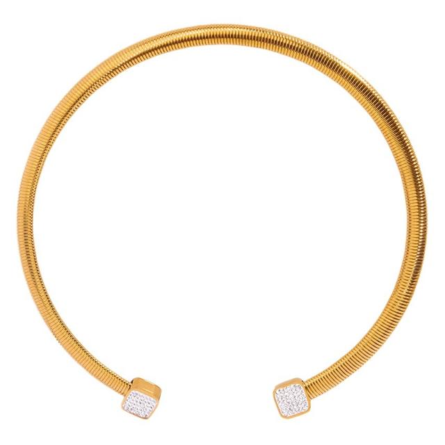 Easy match personalized titanium steel gold-plated diamond-embedded simple choker necklace