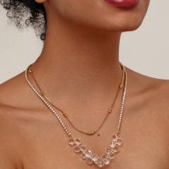 Summer clear ball bead tennis chain two layer stainless steel necklace