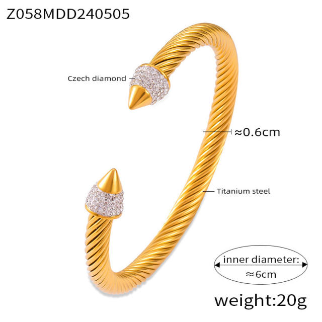 Luxury Elegant diamond statement Geometric Texture Titanium Steel Plated 18K Gold bangle collection