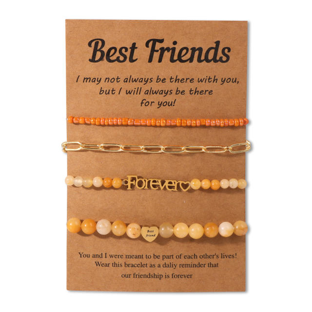 BEST friends Bracelet Stainless Steel Chain Stone Beaded Card Set for Men and Women