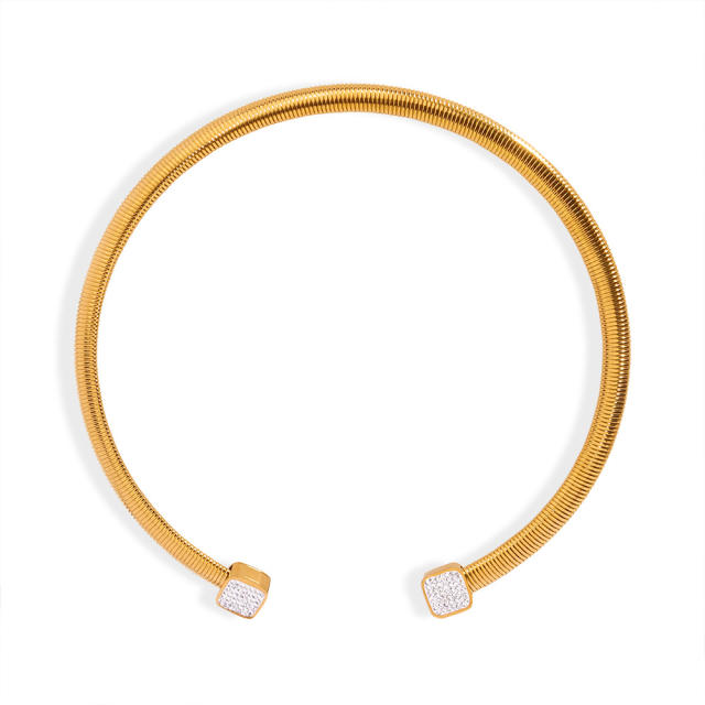 Easy match personalized titanium steel gold-plated diamond-embedded simple choker necklace