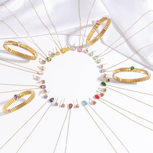 Delicate dainty Water Drops Zircon necklace ear studs bangle set
