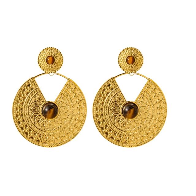 Bohemian Natural Stone tiger eye stone statement Inlaid Earrings dangle earrings collection