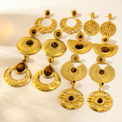 Bohemian Natural Stone tiger eye stone statement Inlaid Earrings dangle earrings collection