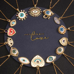 Vintage colorful enamel evil eye pendant stainless steel chain necklace