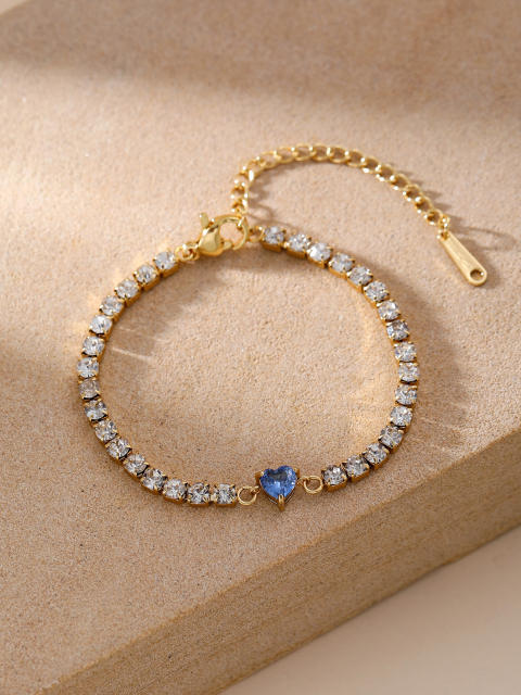 Luxury colorful cubic zircon heart tennis chain bracelet stainless steel bracelet
