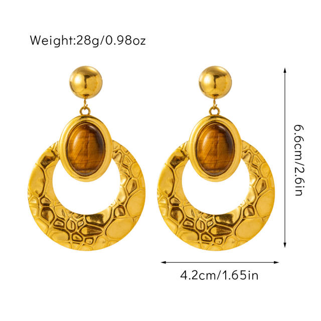 Bohemian Natural Stone tiger eye stone statement Inlaid Earrings dangle earrings collection