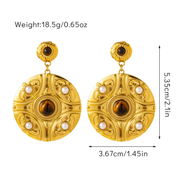 Bohemian Natural Stone tiger eye stone statement Inlaid Earrings dangle earrings collection