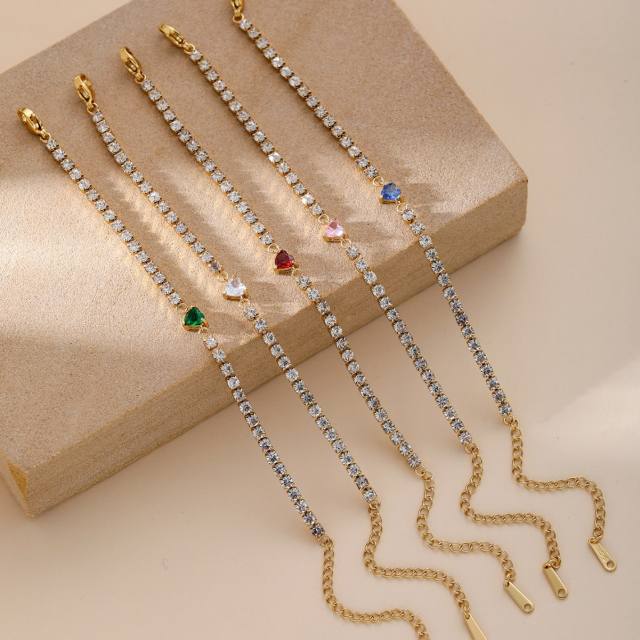 Luxury colorful cubic zircon heart tennis chain bracelet stainless steel bracelet