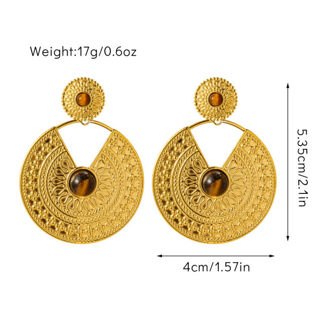 Bohemian Natural Stone tiger eye stone statement Inlaid Earrings dangle earrings collection