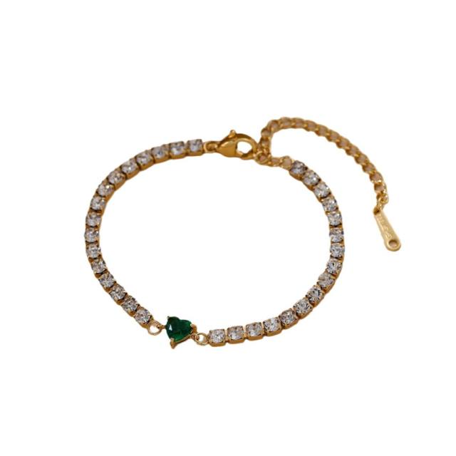 Luxury colorful cubic zircon heart tennis chain bracelet stainless steel bracelet