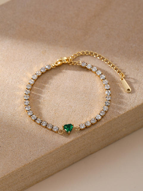 Luxury colorful cubic zircon heart tennis chain bracelet stainless steel bracelet